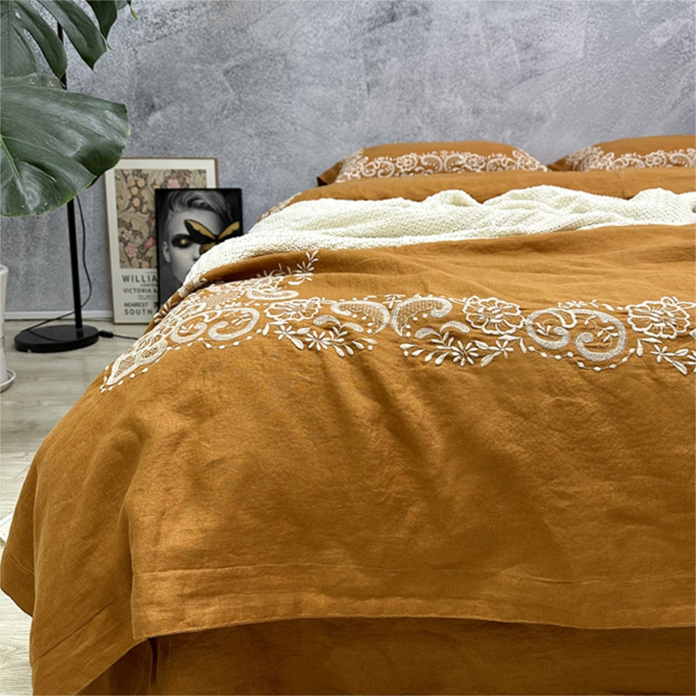 Modern Floral Pure Linen Four-Piece Bedding Set