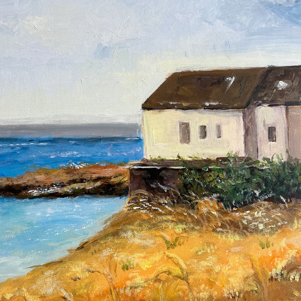 Quiet Seaside Cottage Handmade Oil Painting