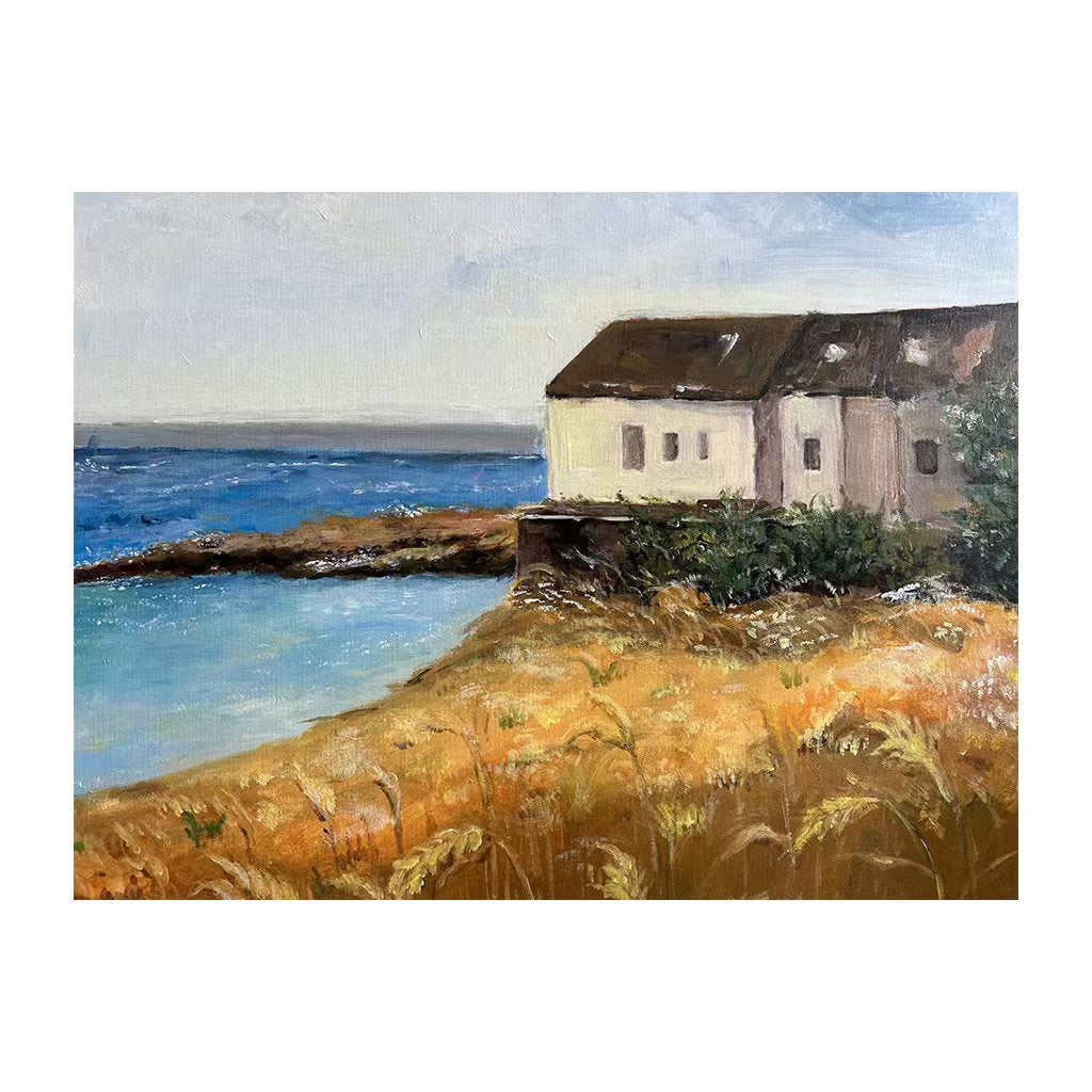 Quiet Seaside Cottage Handmade Oil Painting