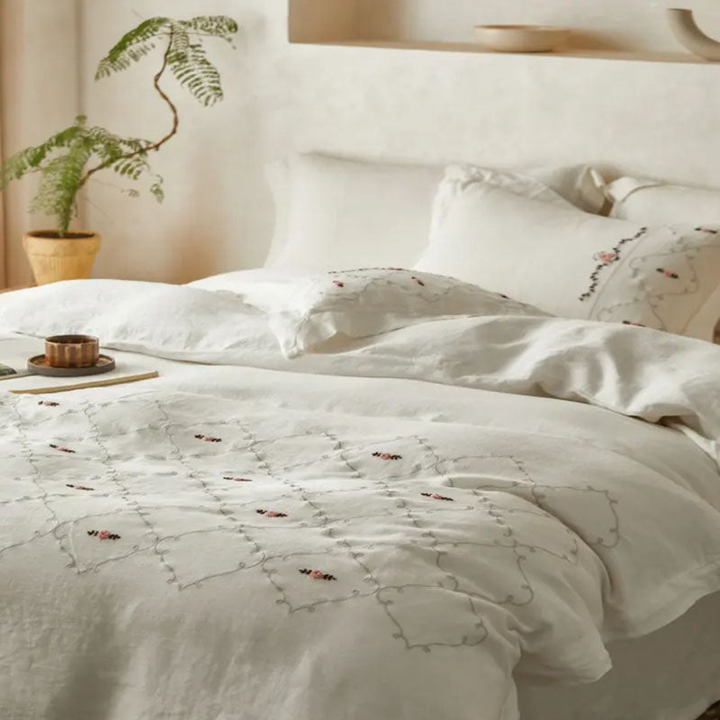 Natural Lace Linen Bedding Set