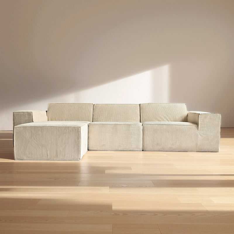 Full Foam Corduroy Three-Seater Sofa Set with Ottoman