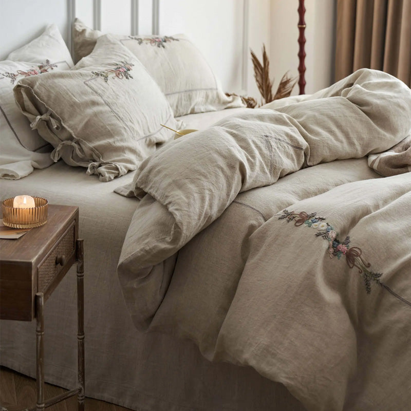 Floral Whisper Pure Linen Bedding Set