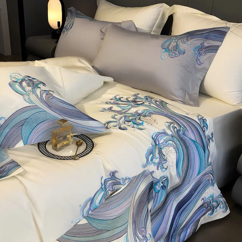 Premium Supima Cotton Ocean Waves 4-piece Bedding Set