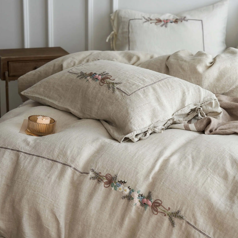 Floral Whisper Pure Linen Bedding Set