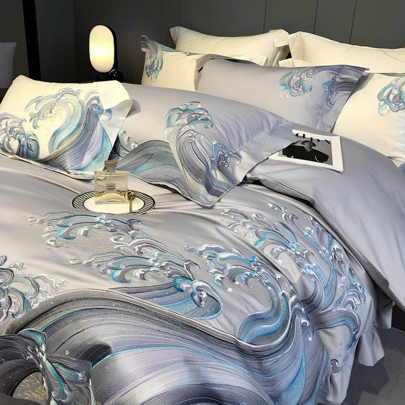 Premium Supima Cotton Ocean Waves 4-piece Bedding Set