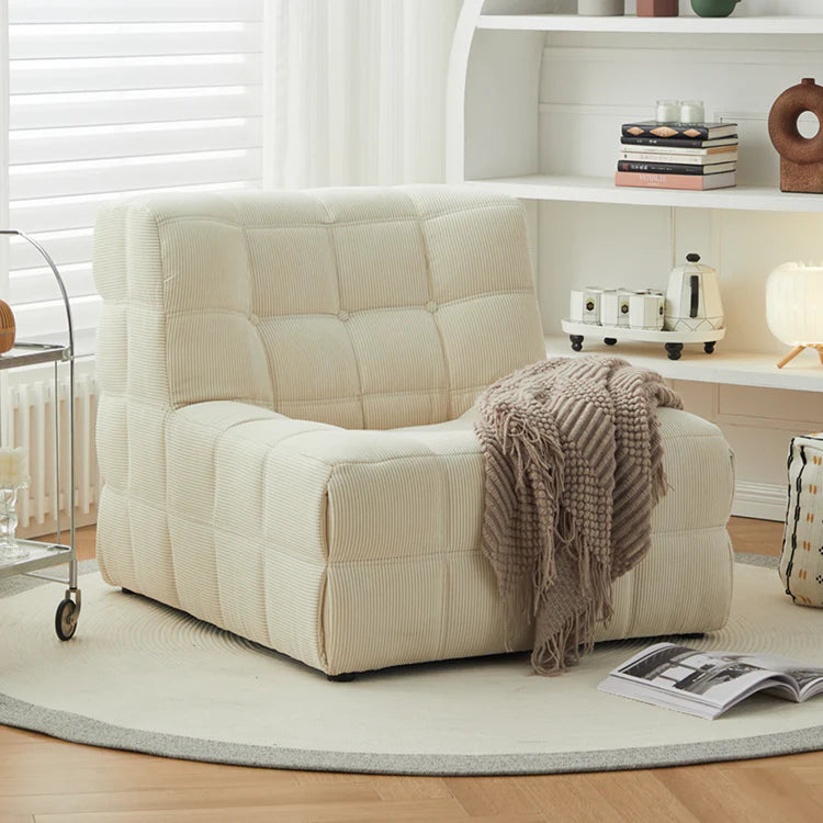 Beige Corduroy Fabric Full Foam Accent Chair