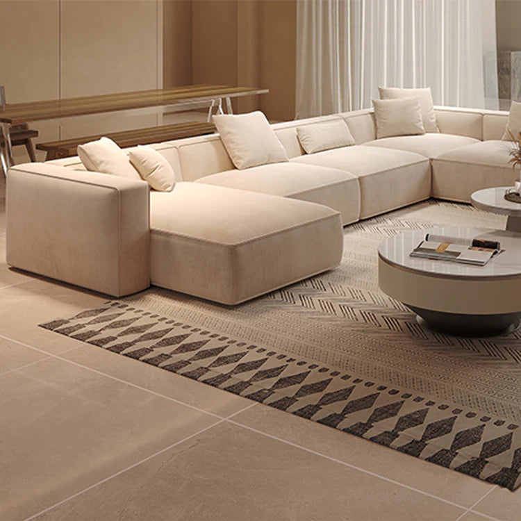 Beige Suede Full Latex Modular Sectional Sofa