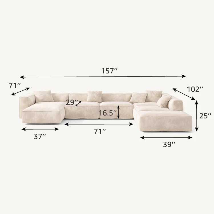 Beige Suede Full Latex Modular Sectional Sofa