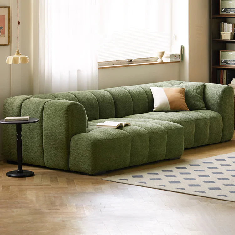 Boucle Wool Green Full Foam Sectional Sofa