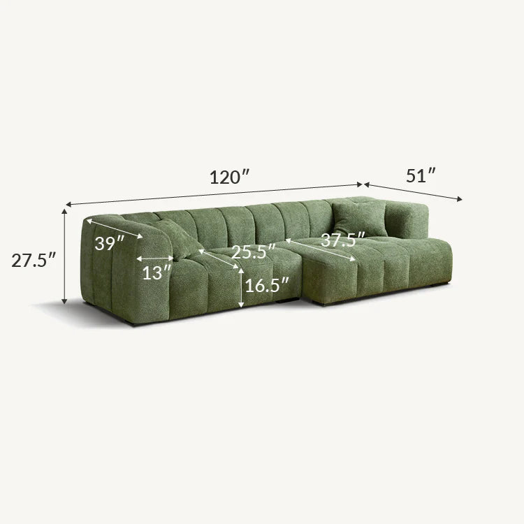 Boucle Wool Green Full Foam Sectional Sofa