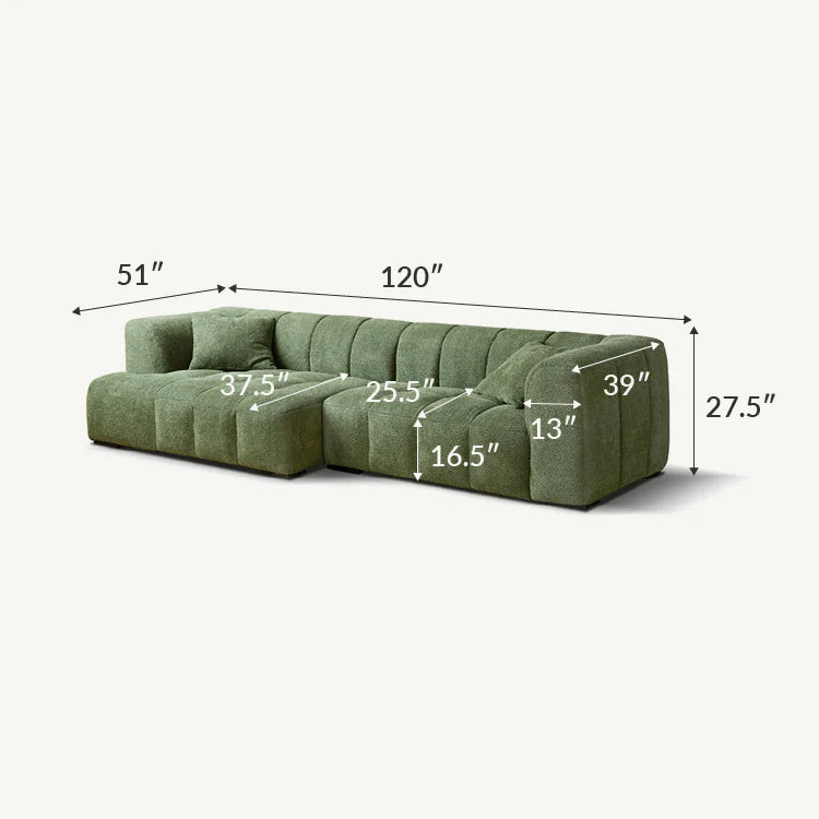 Boucle Wool Green Full Foam Sectional Sofa