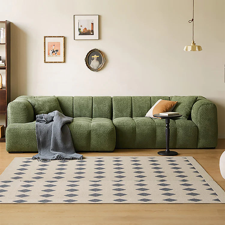 Boucle Wool Green Full Foam Sectional Sofa