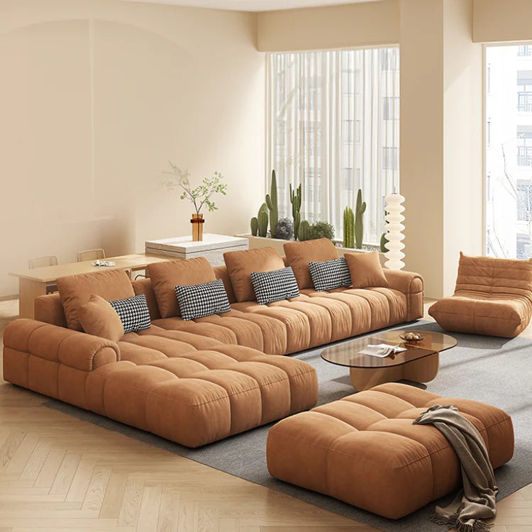 Brown Tufted Sanded Suede Full Foam Modular Sectional